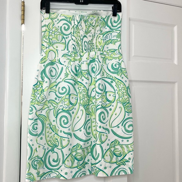 Lilly Pulitzer Strapless Cotton Dress with Green and White Pattern - Picture 4 of 7